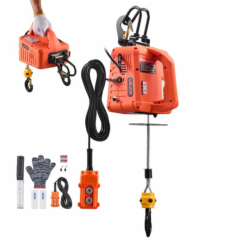 Palan électrique VEVOR 3 en 1 500 kg 1500W portable avec câble acier, télécommande filaire et sans fil pour levage charges lourdes