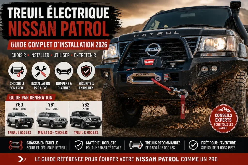 Nissan Patrol équipé d'un treuil électrique et d'un bumper renforcé pour le tout-terrain
