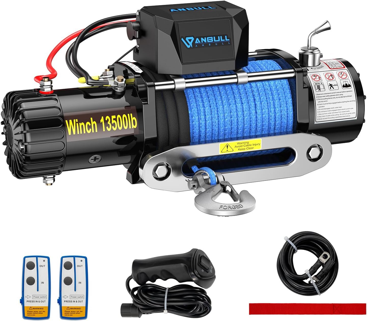 Treuil Anbull 13500 lbs 12V corde synthétique 26 m