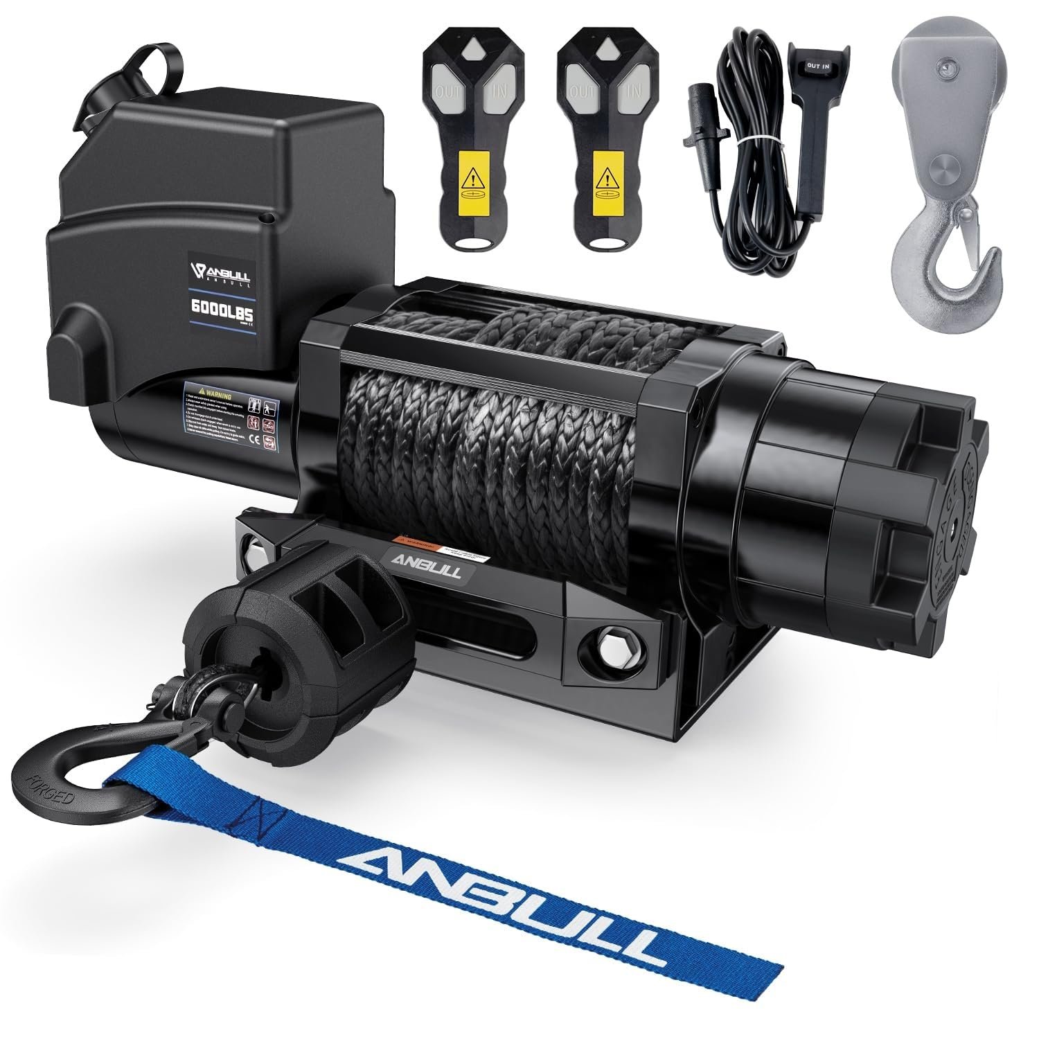 Treuil Anbull 6000 lbs 12V corde synthétique avec poulie